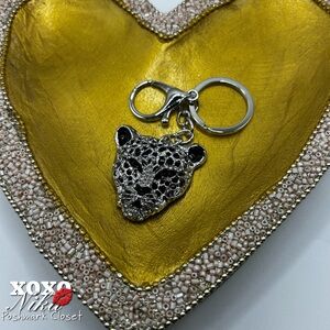Silver tone Leopard Keychain Bag charm